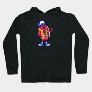 Cool Hotdog Wearing Sunglasses And Hat Cartoon Hoodie